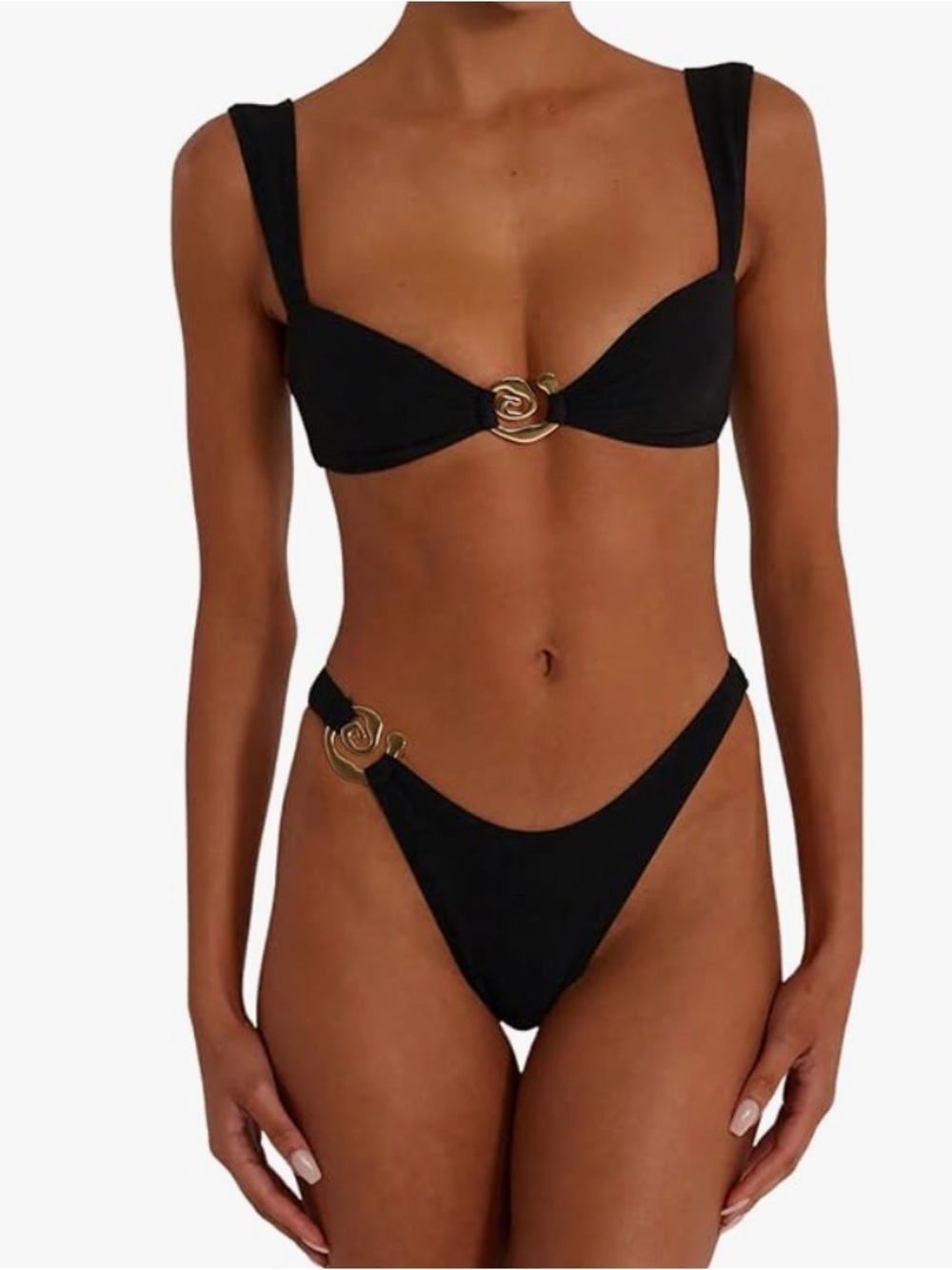 Black metal ring Gold-Accent Women's Bikini Set size small